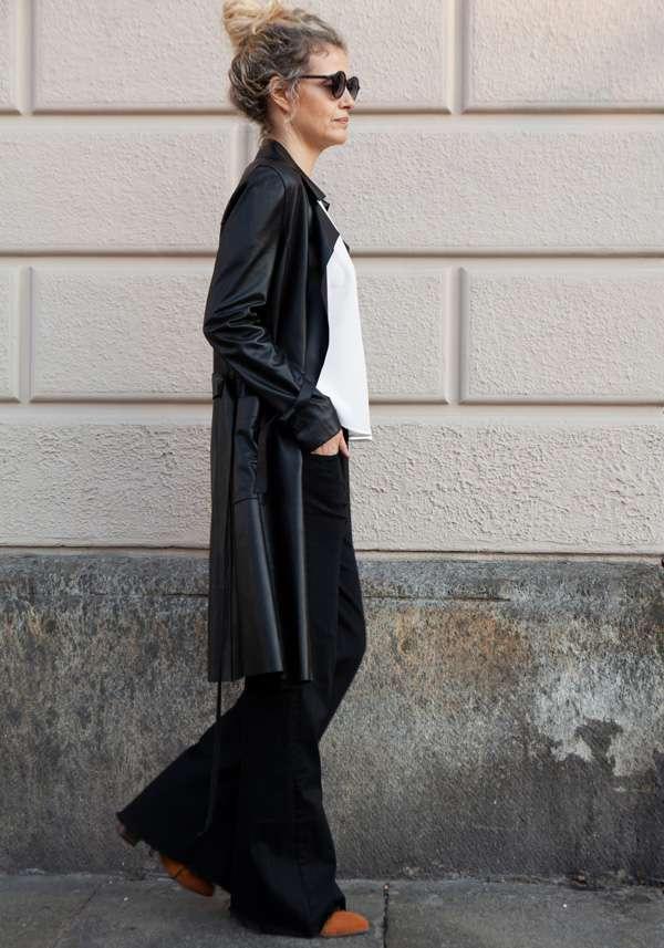 Rose & Lini GIORGIO BRATO BLACK LEATHER TRENCH 13036 Prezzo basso
