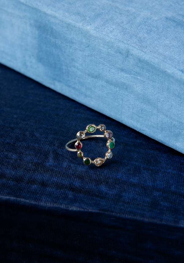 Rose & Lini DORETTE MULTICOLOR “BAGUE COURONNÉE” GOLD RING Sottocosto