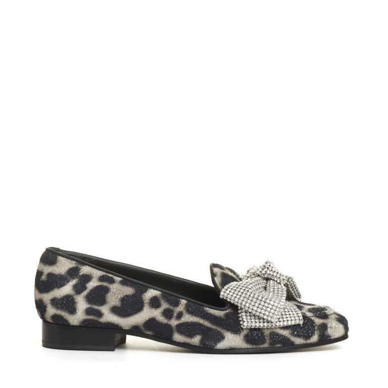 Sorelle Perego mocassino fiocco strass e stampa leopardo Fino al 50% di sconto