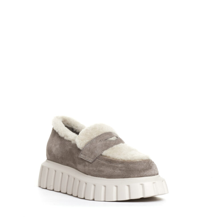 Sorelle Perego mocassino camoscio taupe e ecomontone Offerta temporanea