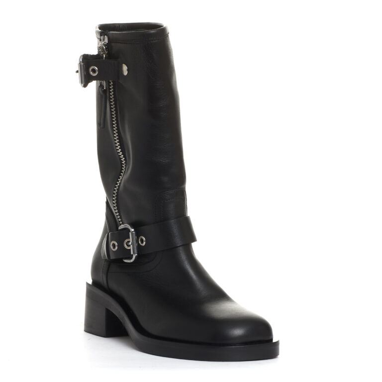 Sorelle Perego biker punta quadrata pelle nera fibbie tacco 50 mm Fino al 55% di sconto