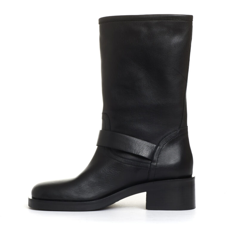 Sorelle Perego biker punta quadrata pelle nera fibbie tacco 50 mm Fino al 55% di sconto