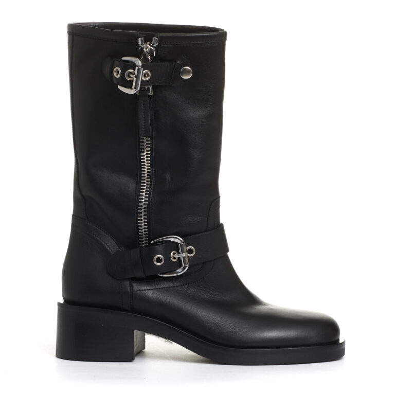 Sorelle Perego biker punta quadrata pelle nera fibbie tacco 50 mm Fino al 55% di sconto