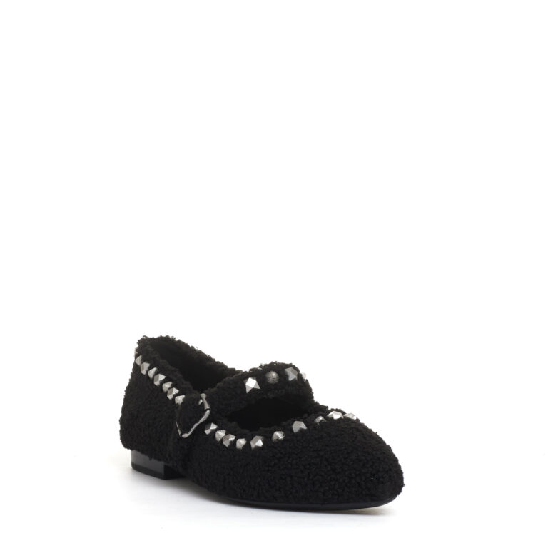 Sorelle Perego ballerina ecofur nero con cinturino e borchie 2025