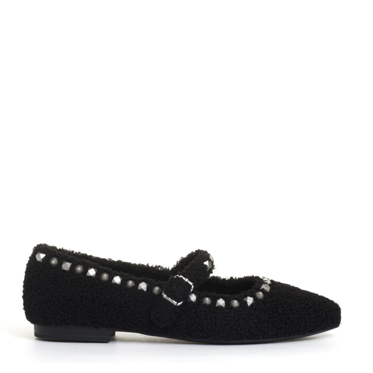 Sorelle Perego ballerina ecofur nero con cinturino e borchie 2025