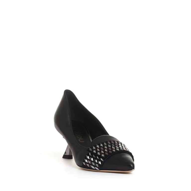 Sorelle Perego pump pelle nera con rombi tacco 55 mm Novità