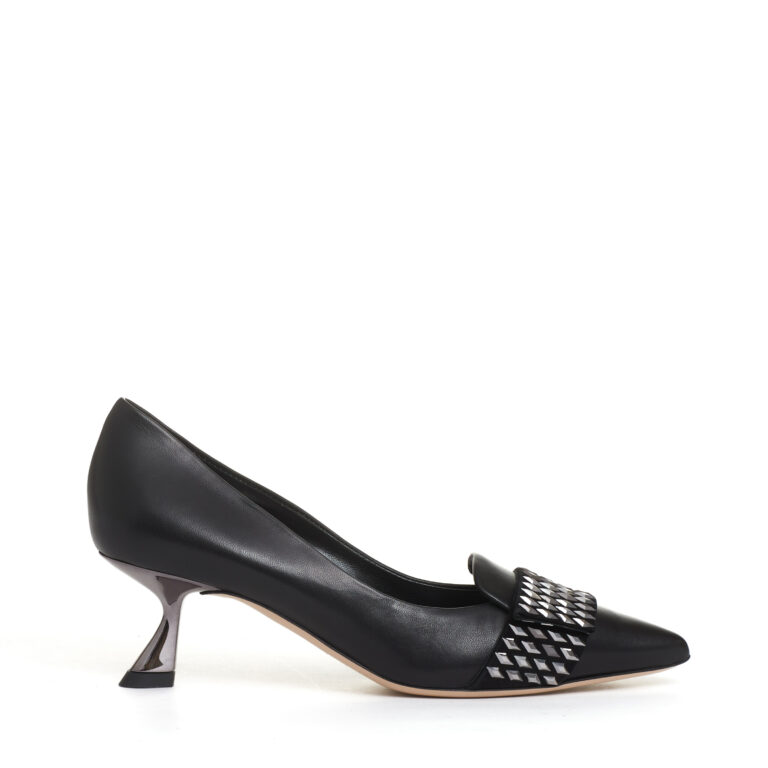 Sorelle Perego pump pelle nera con rombi tacco 55 mm Novità