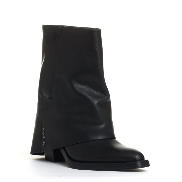 Sorelle Perego camperos con risvolto pelle nera tacco 60 mm Sconto