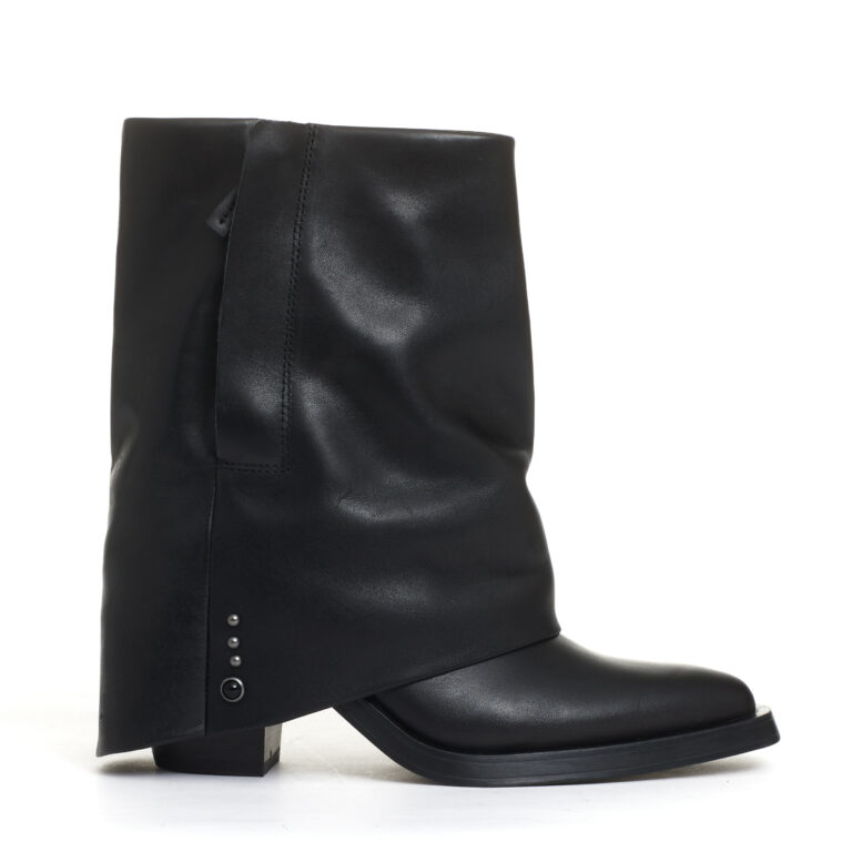 Sorelle Perego camperos con risvolto pelle nera tacco 60 mm Sconto