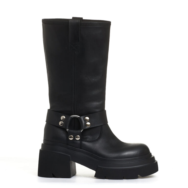 Sorelle Perego stivale biker pelle nera fondo grosso Hotsell