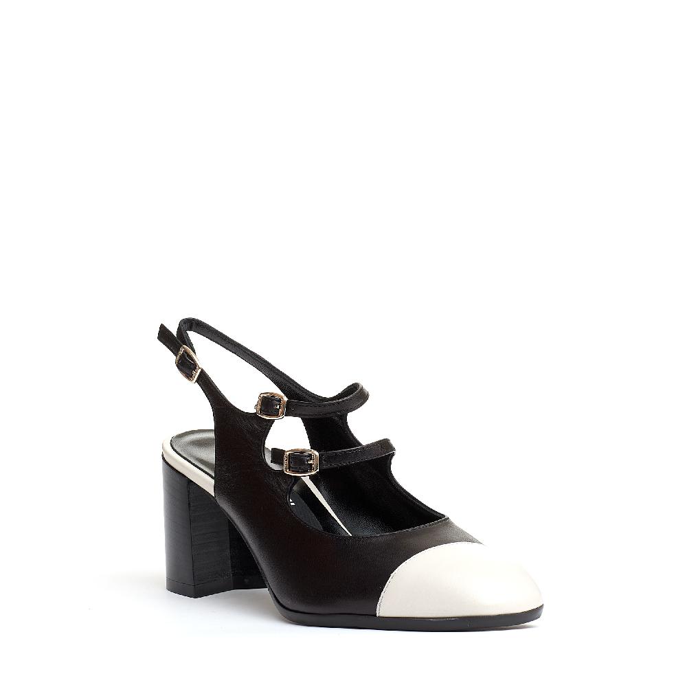 Sorelle Perego slingback cinturini nero e panna tacco 80 mm Offerte esclusive
