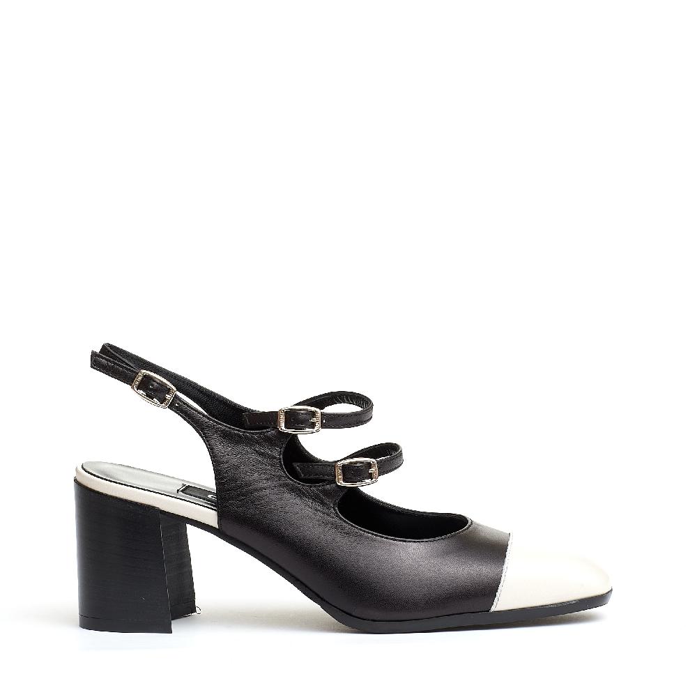 Sorelle Perego slingback cinturini nero e panna tacco 80 mm Offerte esclusive
