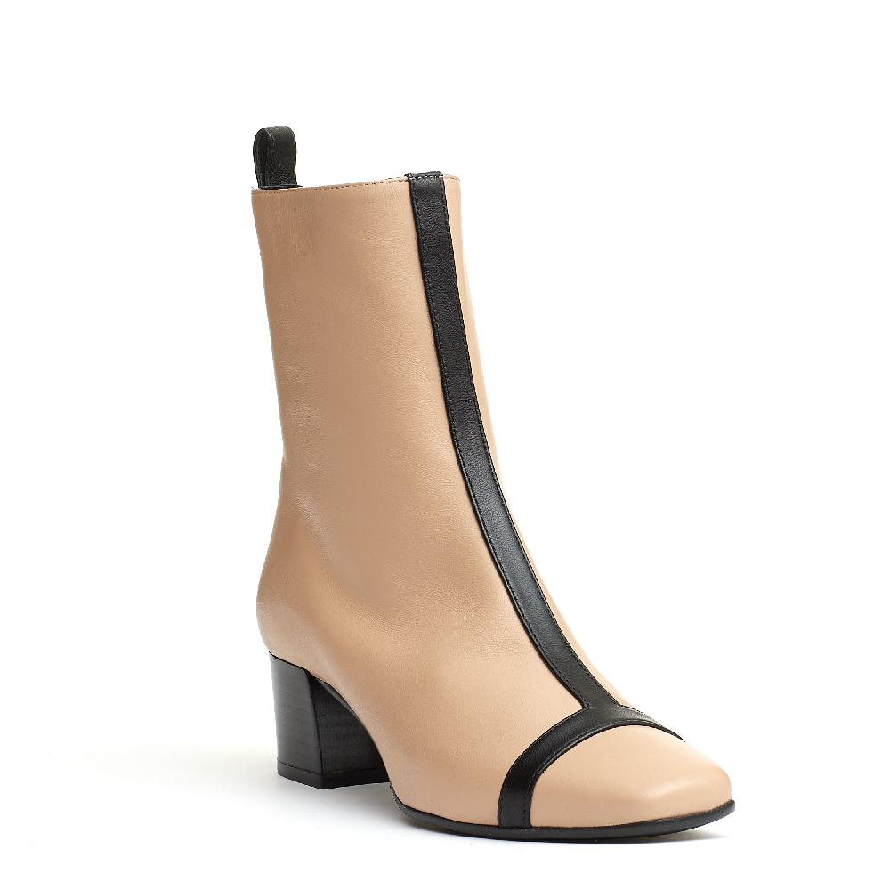 Sorelle Perego stivaletto pelle beige e nero tacco 40 mm Nuova