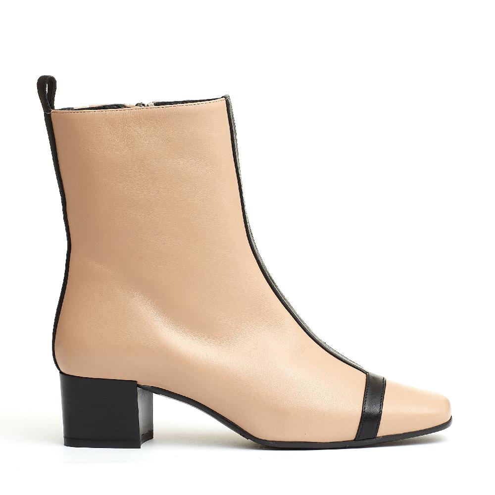 Sorelle Perego stivaletto pelle beige e nero tacco 40 mm Nuova