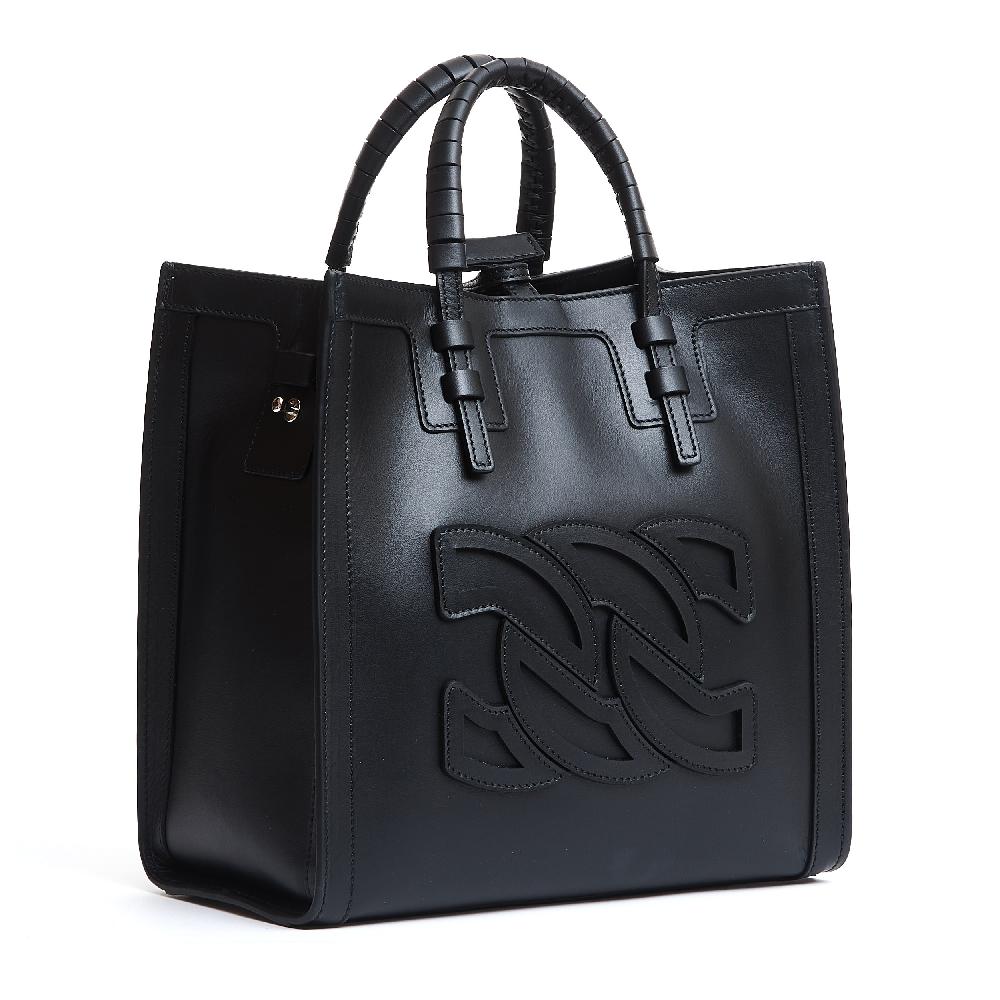 Sorelle Perego shopping piccola logo in pelle nera Spedizione gratuita