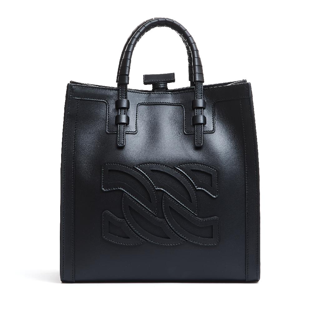 Sorelle Perego shopping piccola logo in pelle nera Spedizione gratuita
