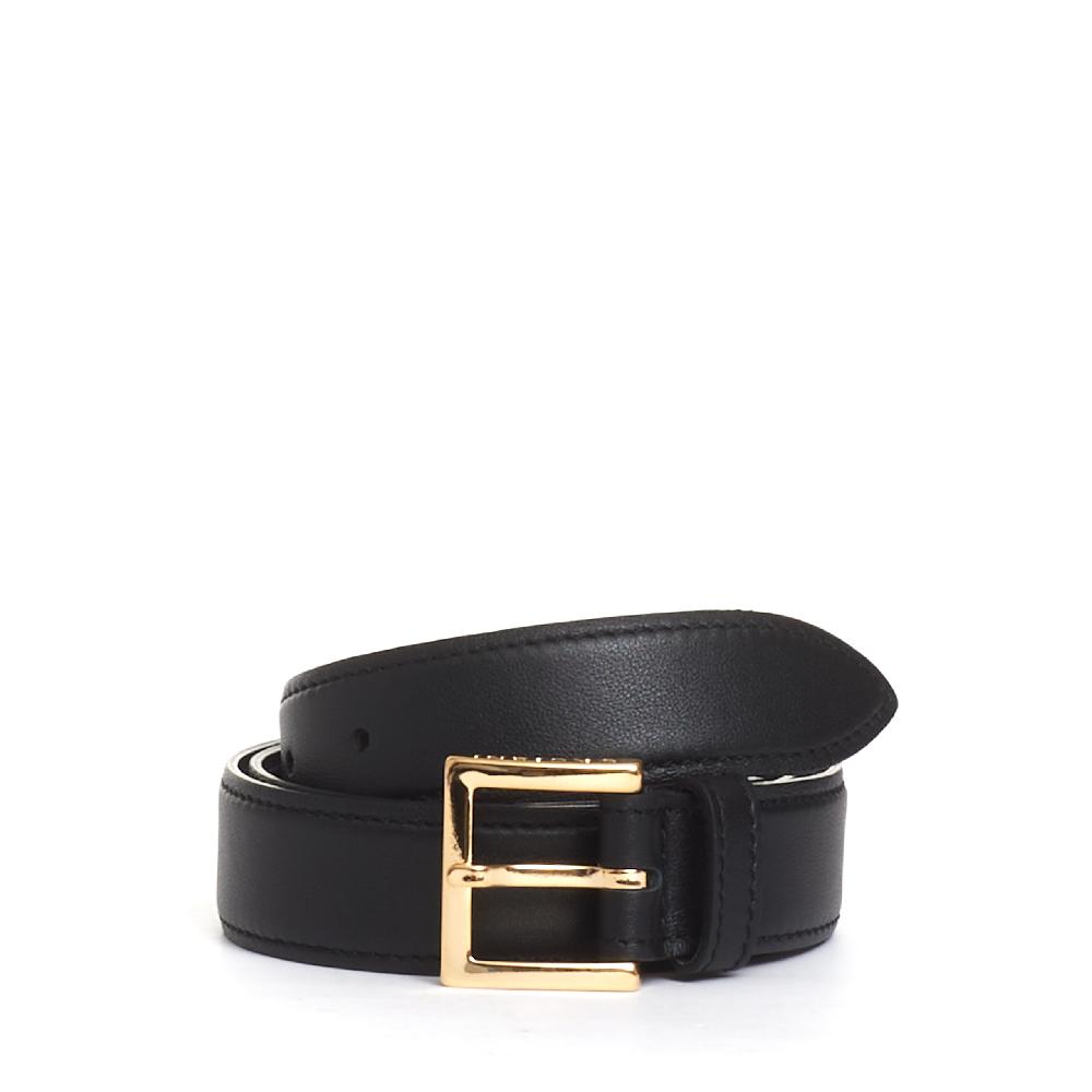 Sorelle Perego cintura nera fibbia oro quadrata Lightning offer
