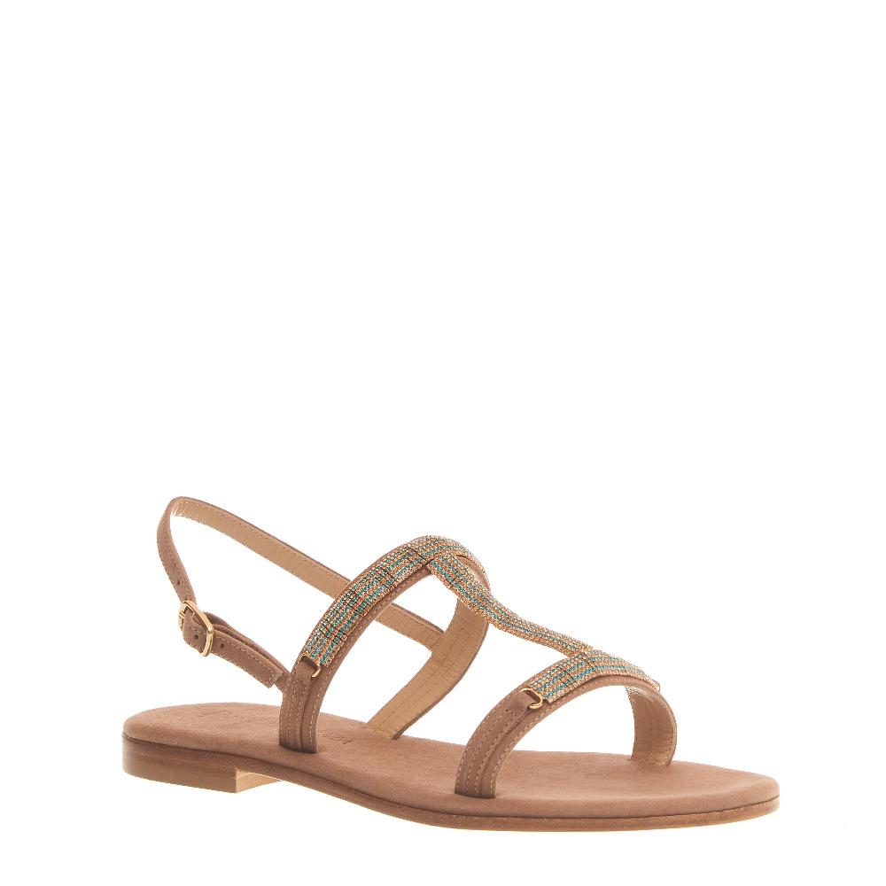 Sorelle Perego sandalo in camoscio beige con cristalli blu e rame Fino al 60% di sconto