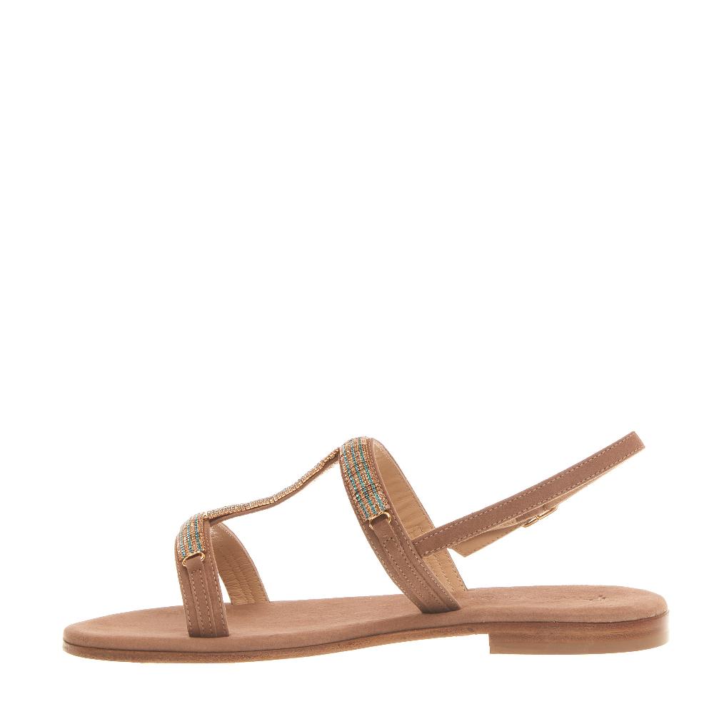 Sorelle Perego sandalo in camoscio beige con cristalli blu e rame Fino al 60% di sconto