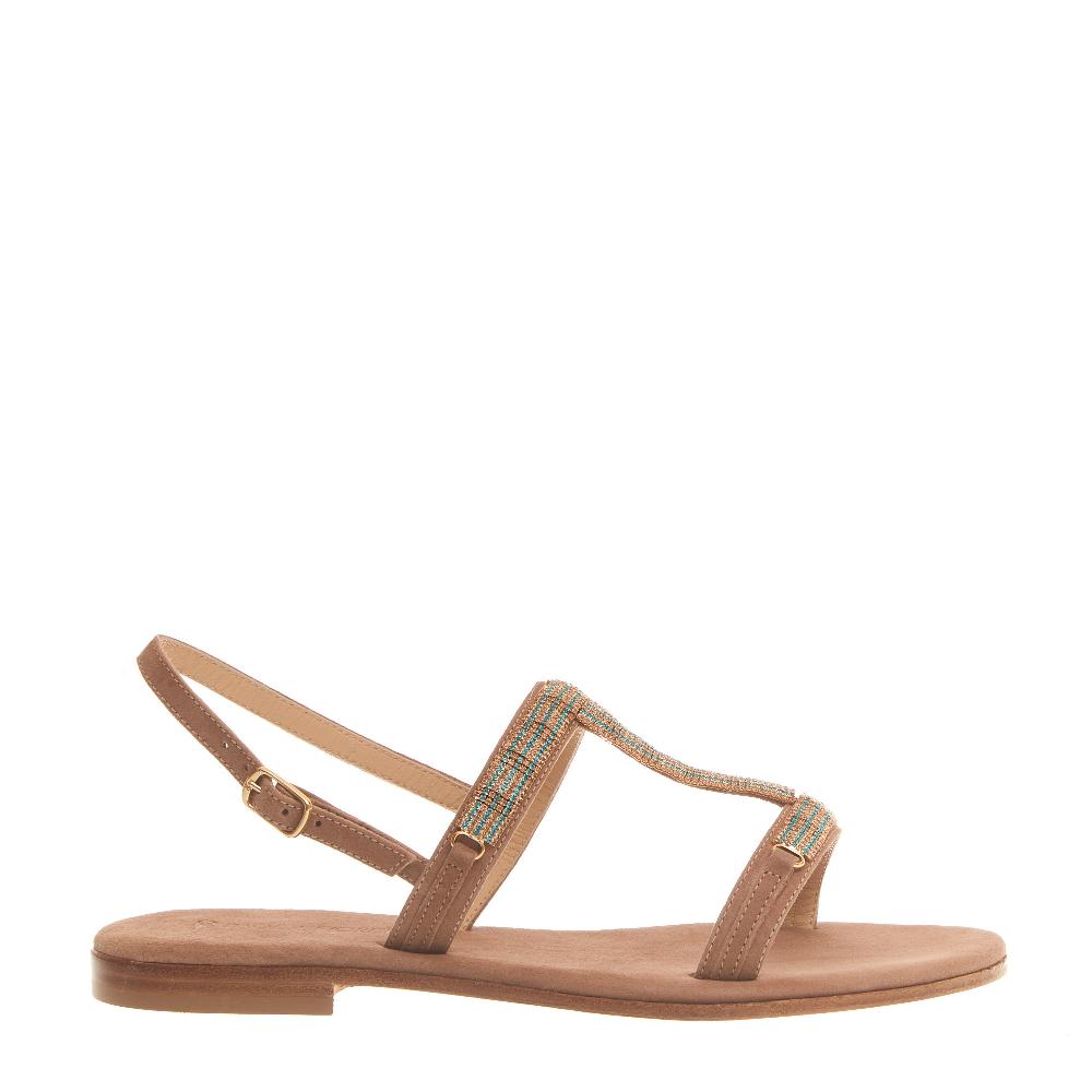 Sorelle Perego sandalo in camoscio beige con cristalli blu e rame Fino al 60% di sconto