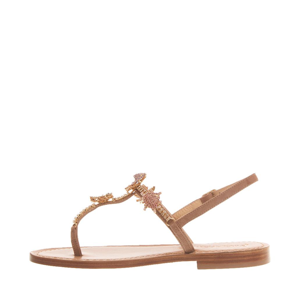Sorelle Perego sandalo in camoscio cipria con cistalli e applicazioni Fino al 55% di sconto