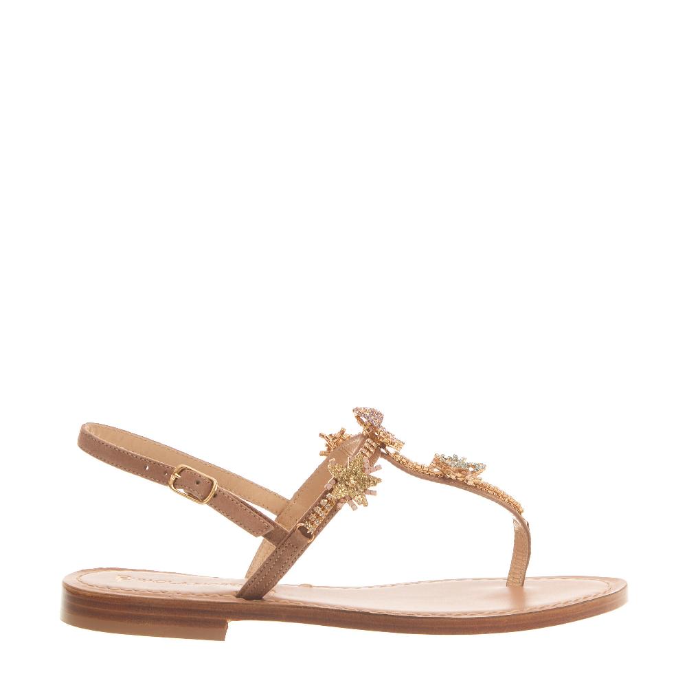Sorelle Perego sandalo in camoscio cipria con cistalli e applicazioni Fino al 55% di sconto