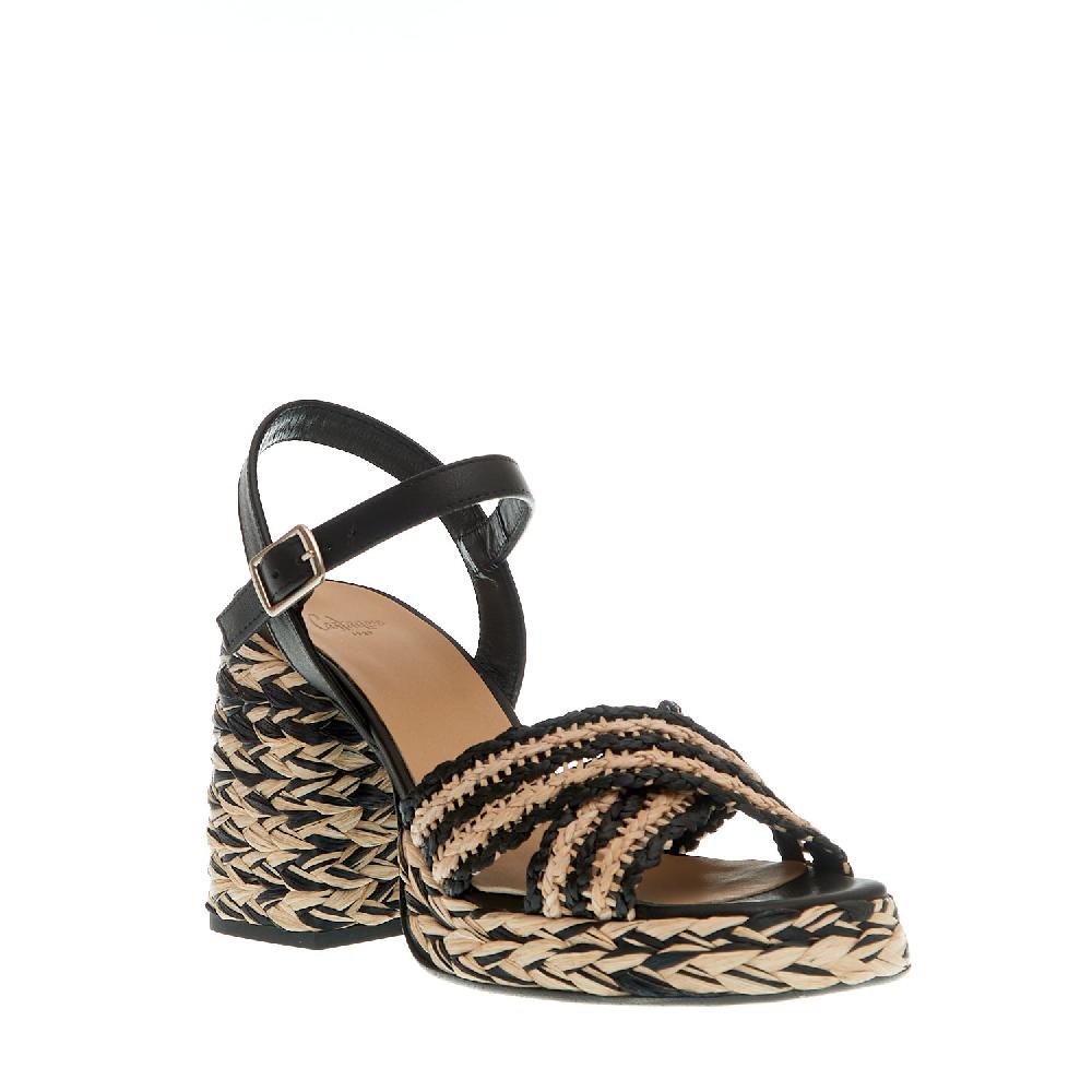 Sorelle Perego sandalo raffia beige e nero tacco 80 mm In Linea