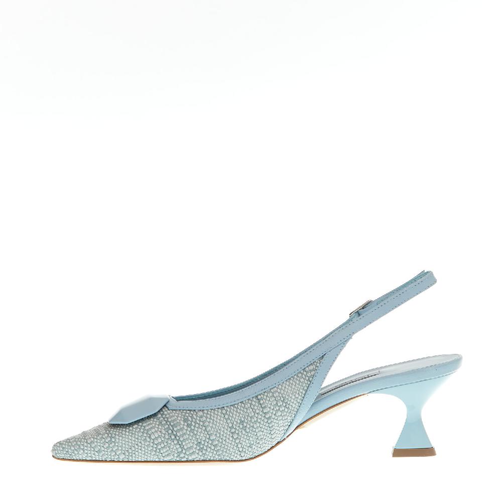 Sorelle Perego slingback tessuto azzurro tacco 55 mm Affare Del Giorno