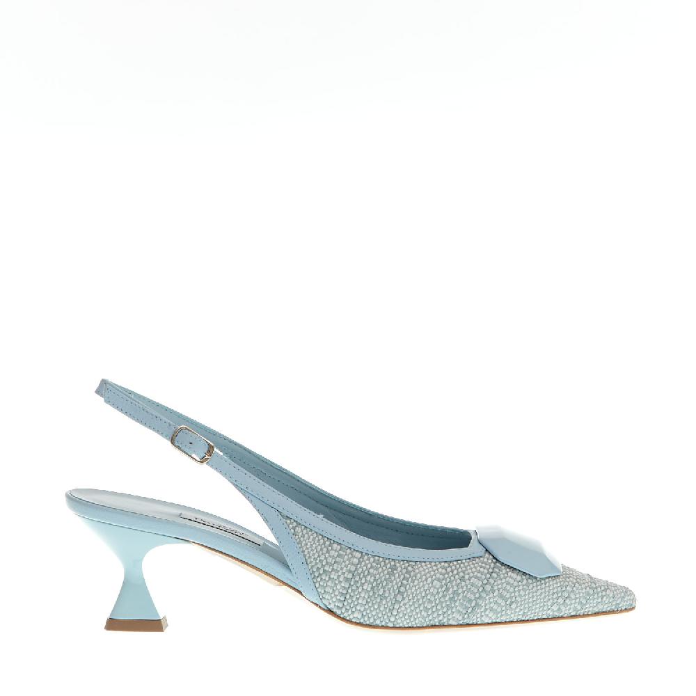 Sorelle Perego slingback tessuto azzurro tacco 55 mm Affare Del Giorno
