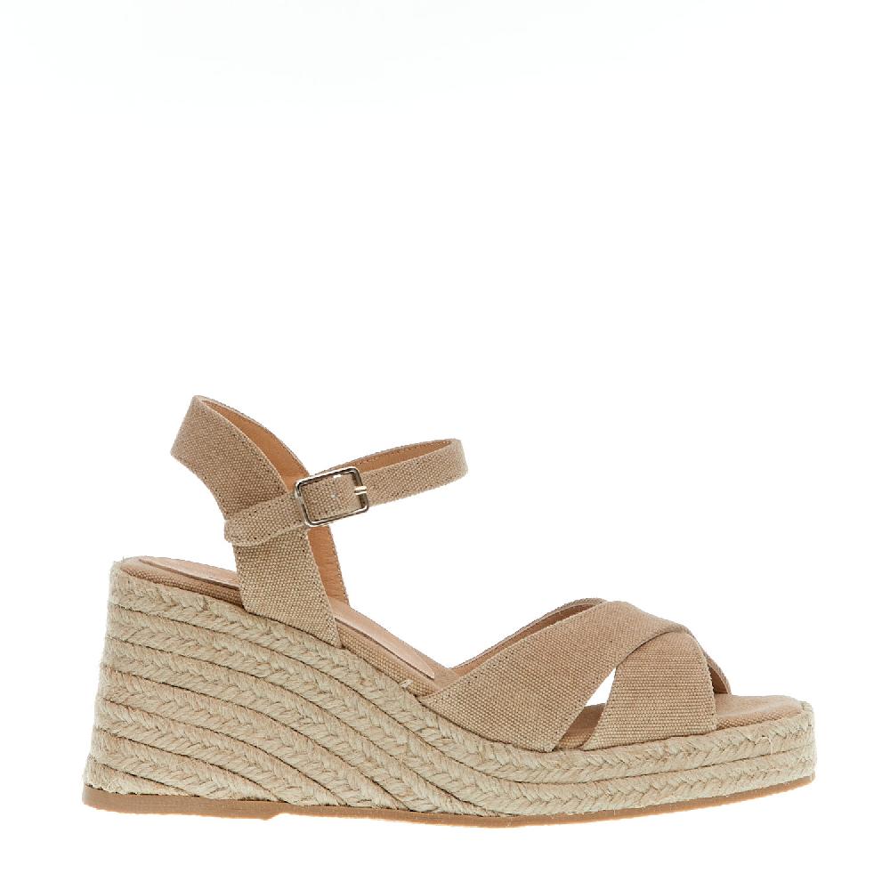 Sorelle Perego Espadrilla zeppa 80 mm incrocio tessuto beige Vendite stagionali