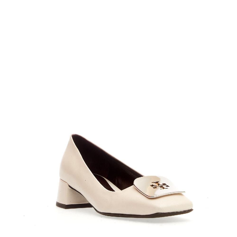 Sorelle Perego Pump pelle panna fibbia logo argento tacco 40 Nuovi prodotti