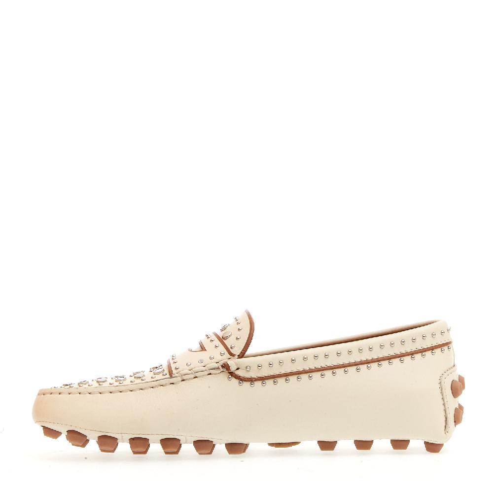 Sorelle Perego mocassino in pelle bianco con borchie Enormi risparmi
