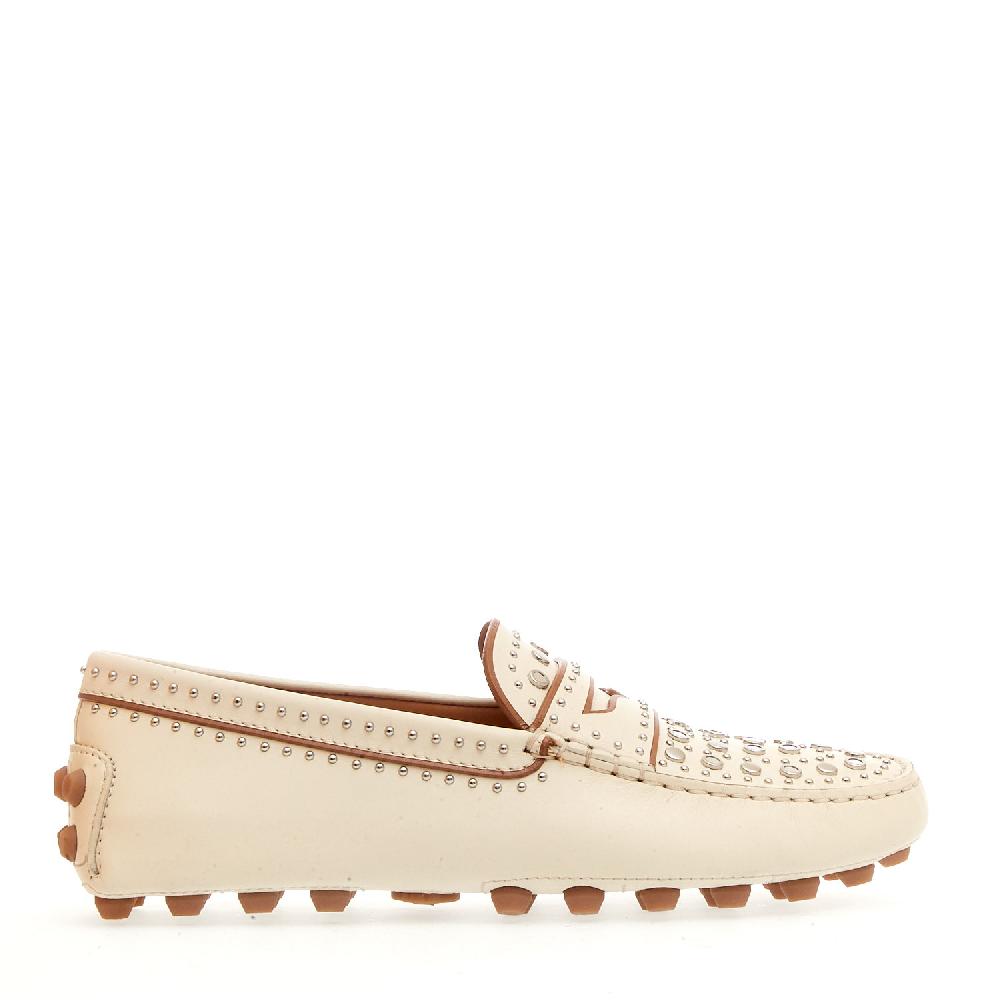 Sorelle Perego mocassino in pelle bianco con borchie Enormi risparmi