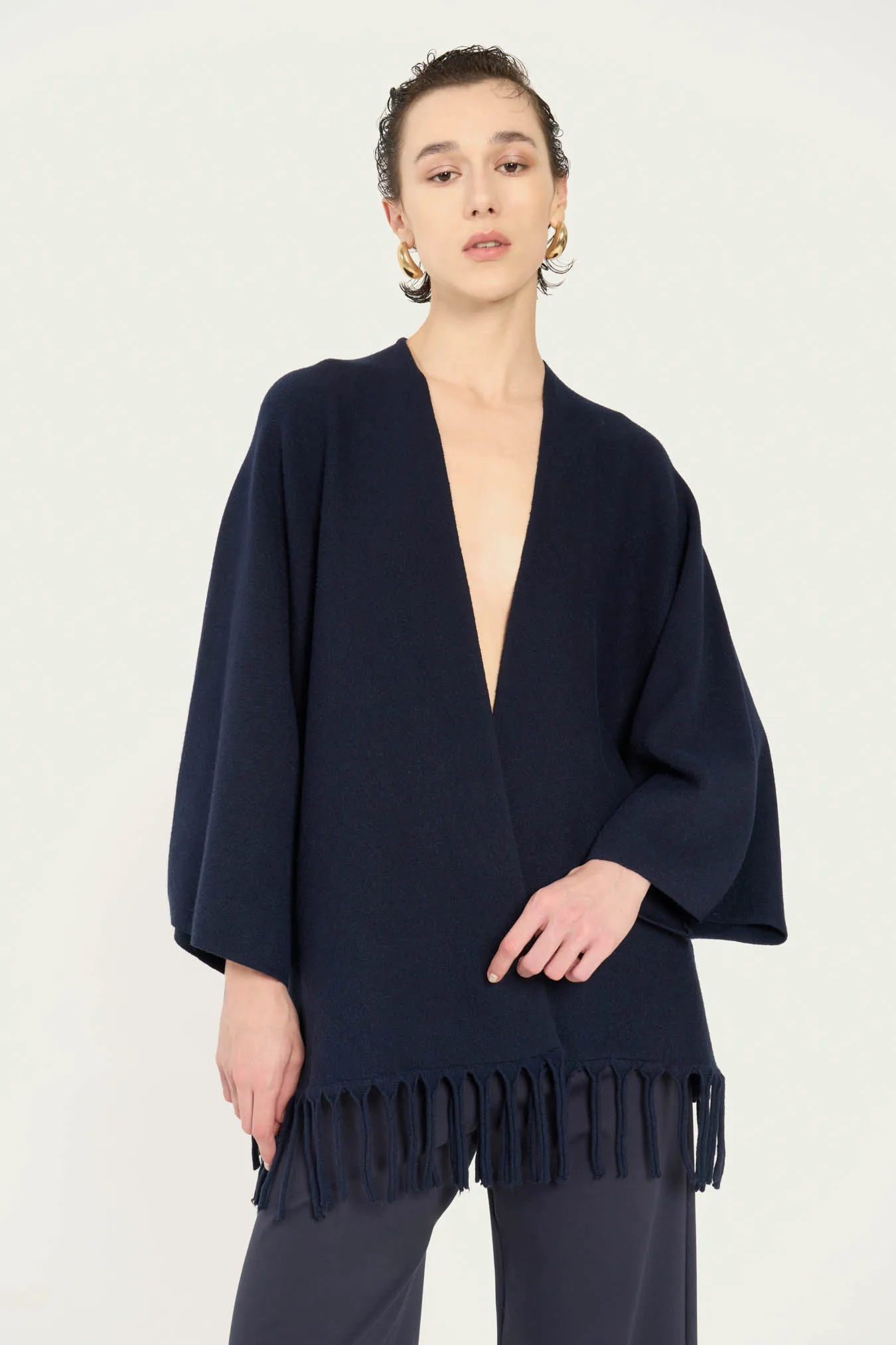 ﻿Vicario cinque Cardigan over viscosa con frange Mildred