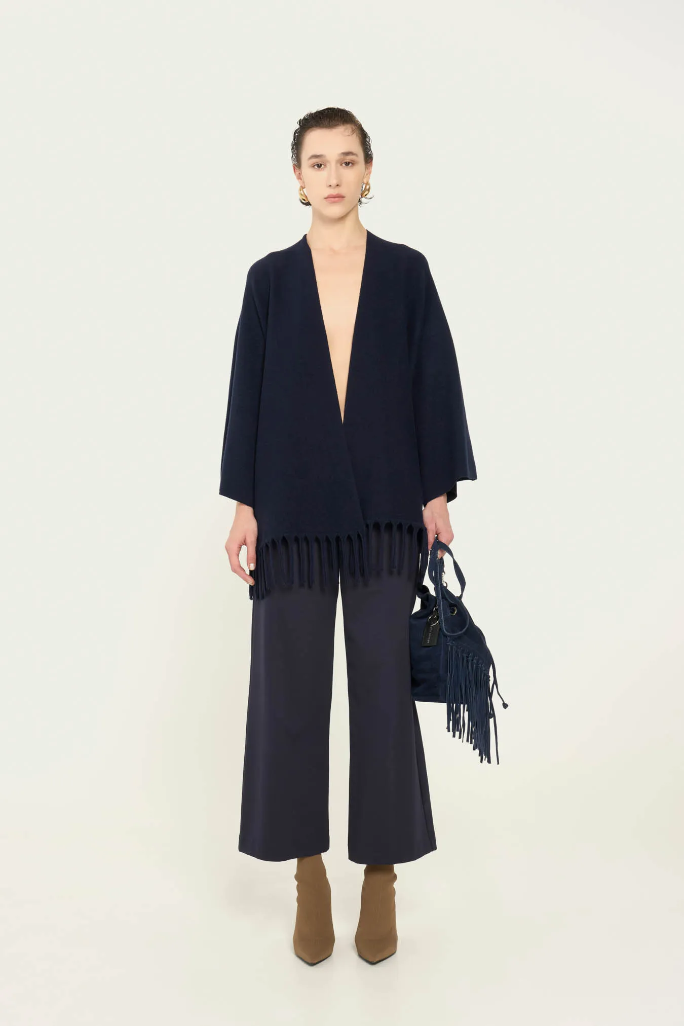 ﻿Vicario cinque Cardigan over viscosa con frange Mildred Offerta