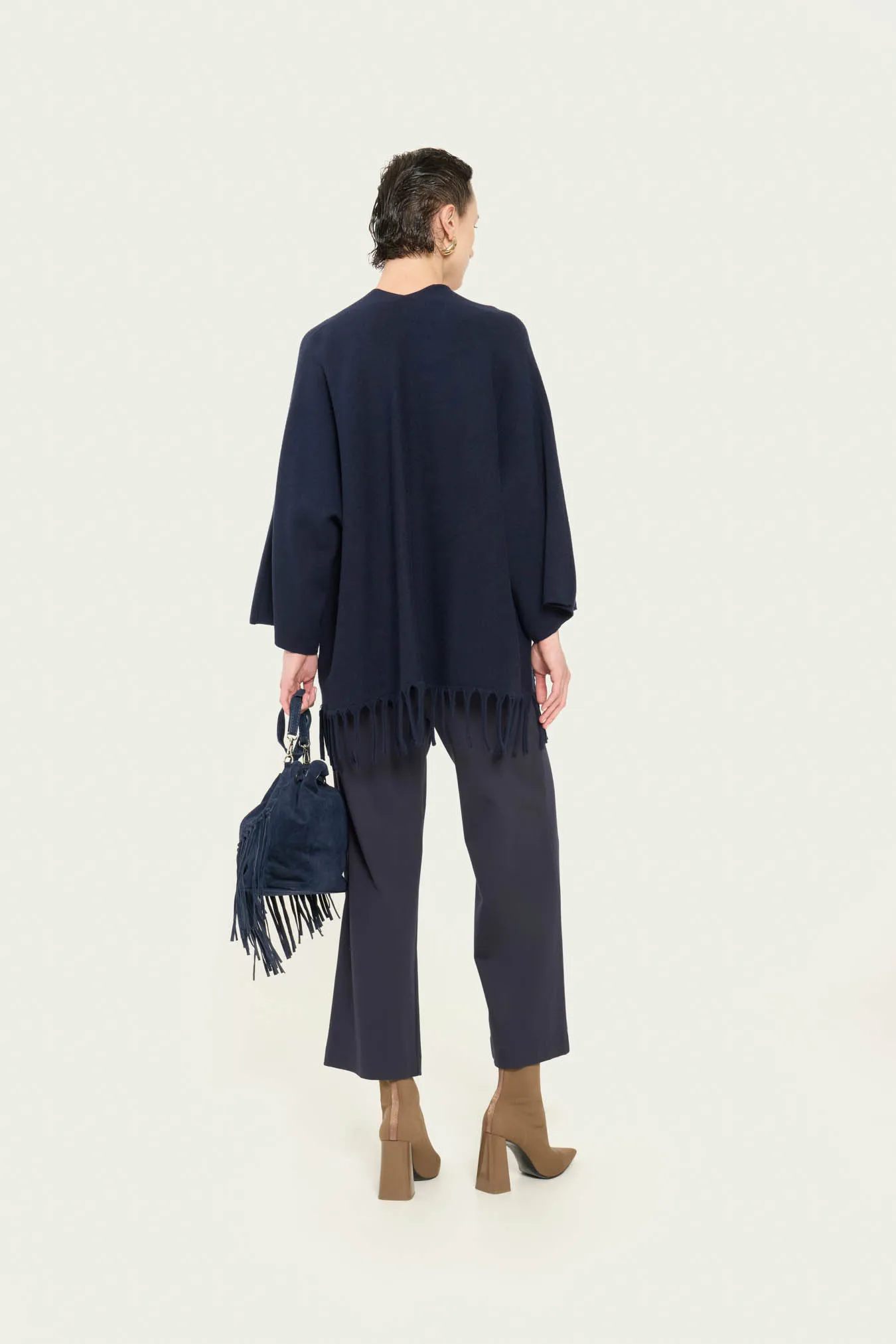 ﻿Vicario cinque Cardigan over viscosa con frange Mildred Offerta