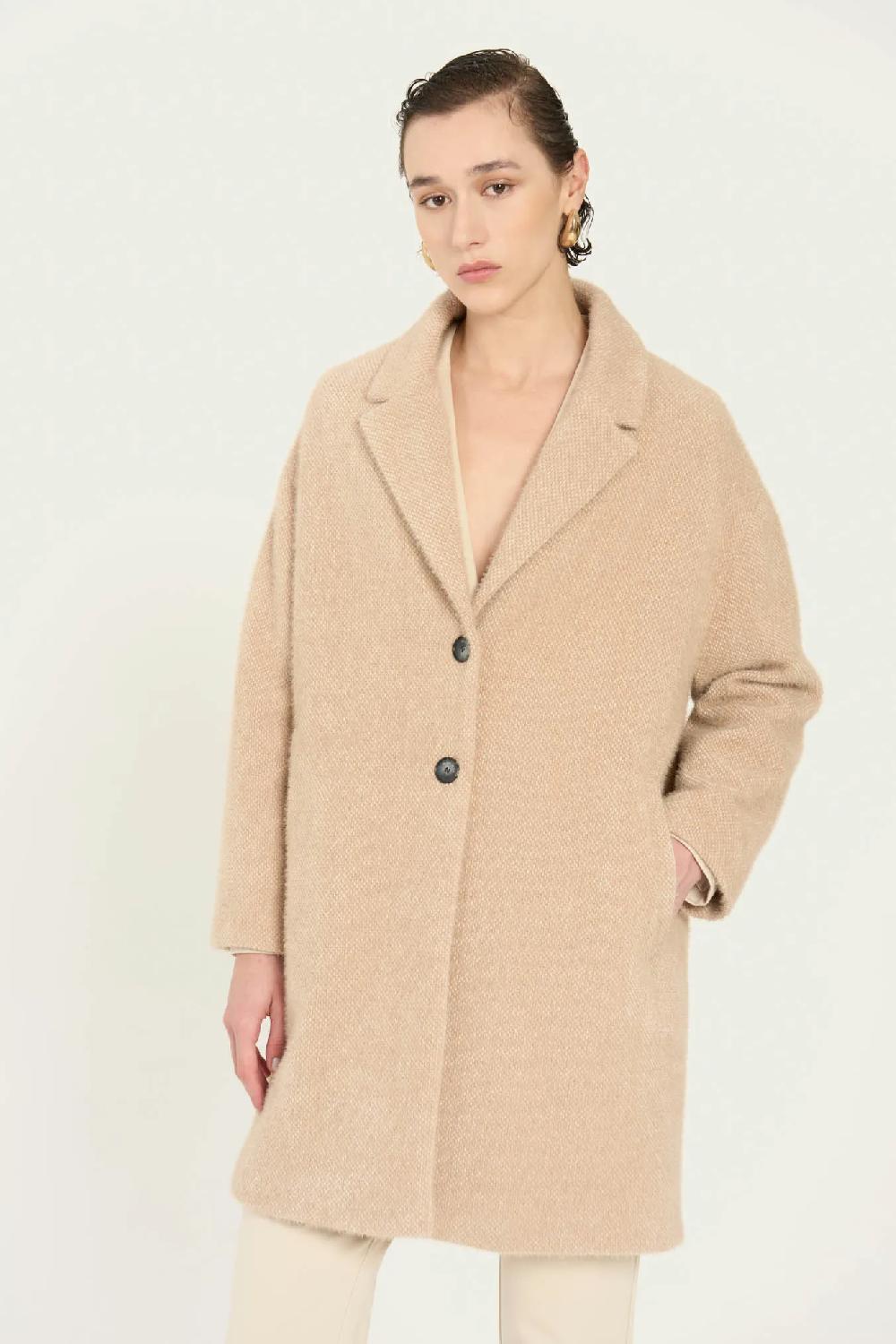 Vicario cinque Cappotto monopetto in panno beige Cesilia In Saldo