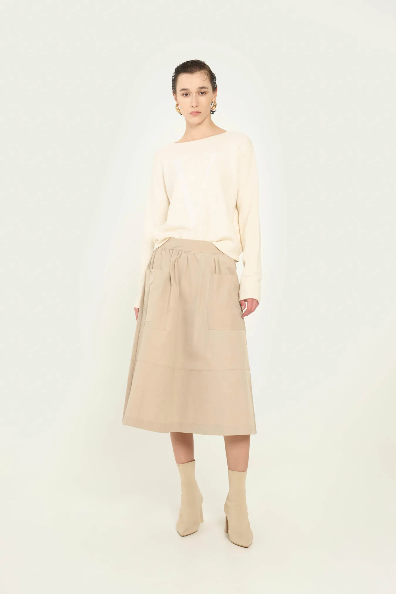 Vicario cinque Gonna midi svasata beige Giada Moda