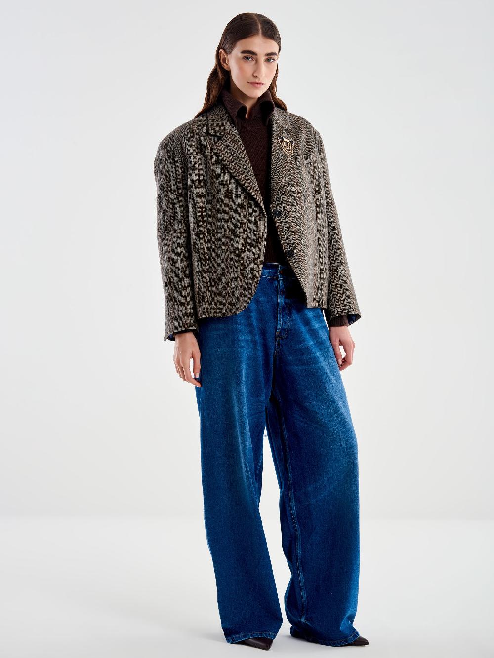 Vicolo Giacca Oversized Cropped Spinato Marrone Saldi