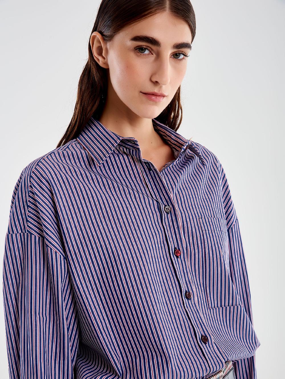 Vicolo Camicia con Tasca a Righe Blu Saldi Di Fabbrica