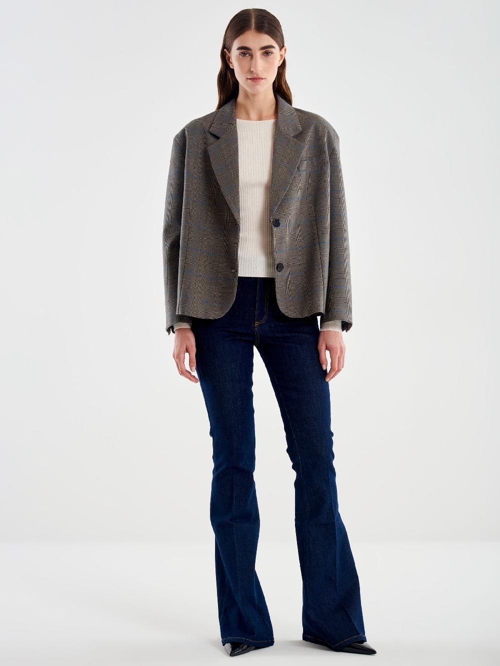 Vicolo Giacca Oversized Cropped Quadri Marrone In Saldo