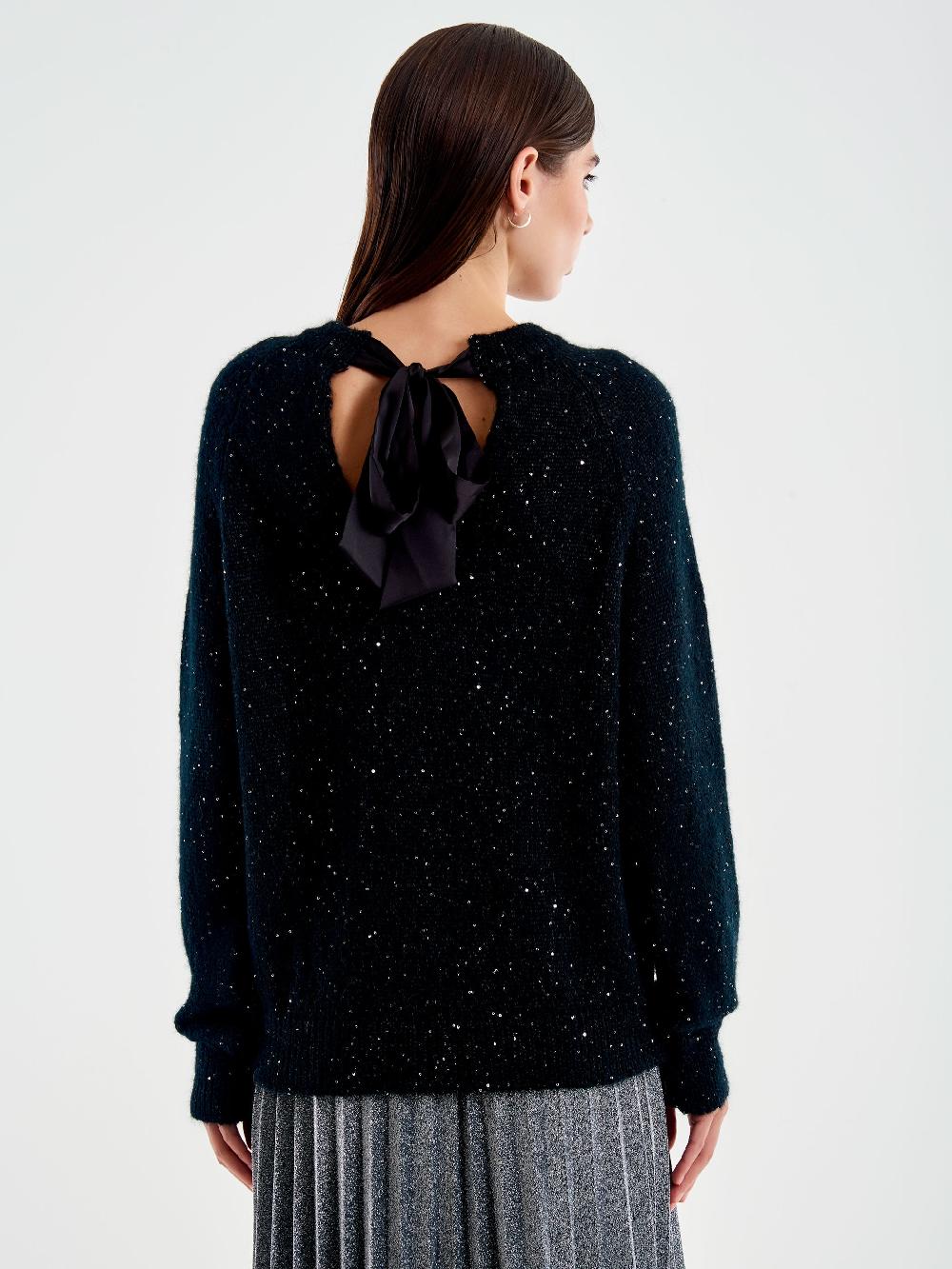 Vicolo Pull Girocollo con Fiocco Raso Nero Online