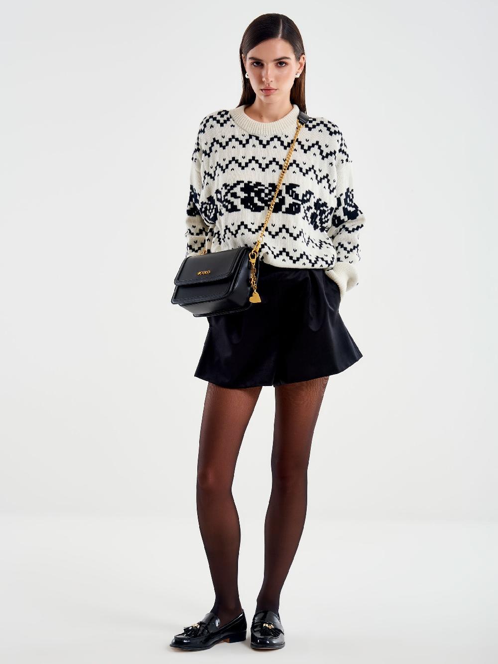 Vicolo Pull Jaquard Rose Stilizzate Bianco Outlet