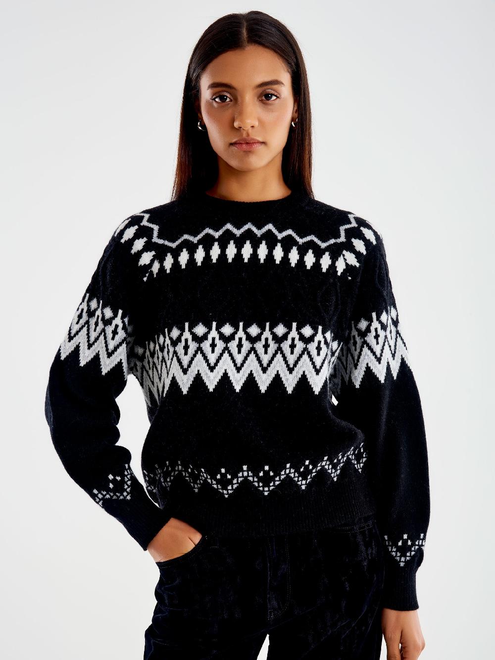 Vicolo Pull Jaquard in Maglia Nero Vendita Economica