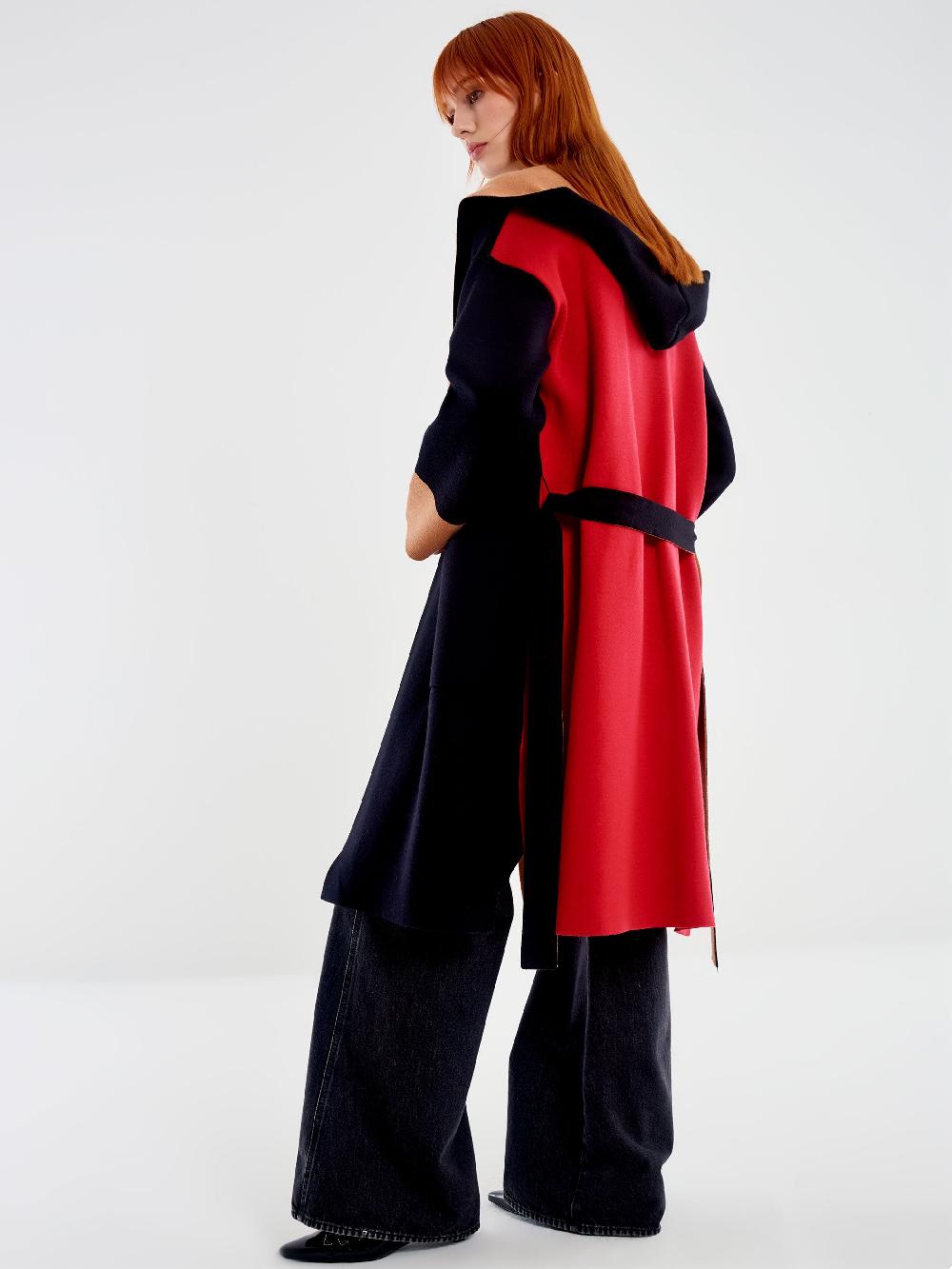Vicolo Cappotto in Maglia Color Block con Cappuccio Nero 2025
