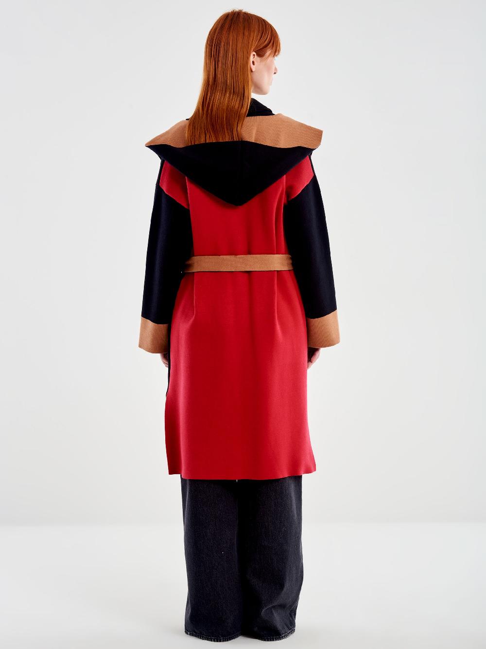 Vicolo Cappotto in Maglia Color Block con Cappuccio Nero 2025