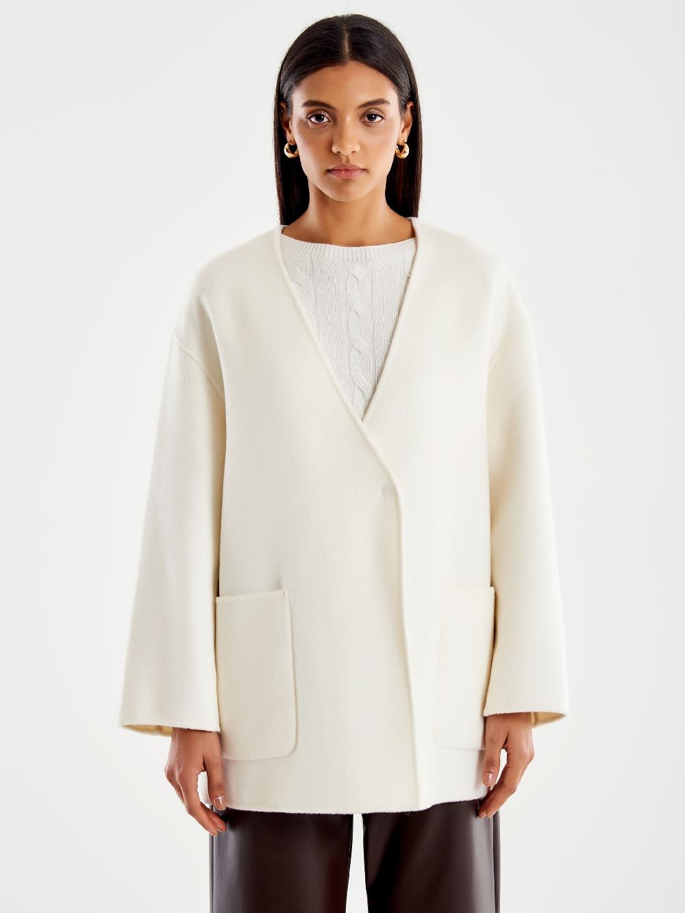 Vicolo Cappotto Corto Scollo a V Bianco Consegna Veloce