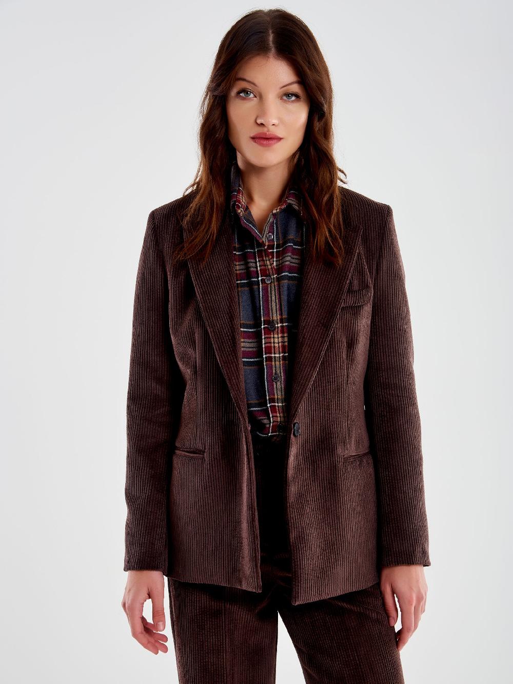 Vicolo Blazer Monopetto in Velluto a Coste Moro Sconto