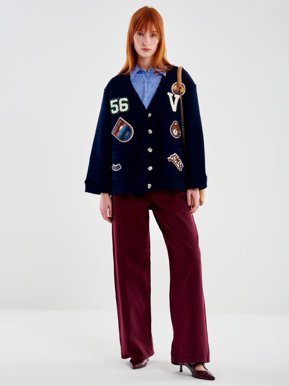 Vicolo Cardigan in Felpa con Patch Blu I Più Venduti