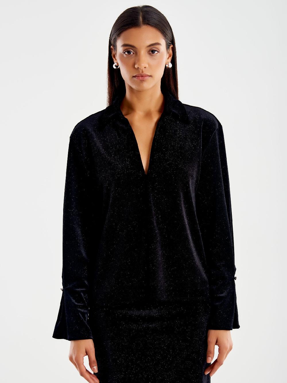 Vicolo Camicia in Ciniglia con Glitter Nero 2025